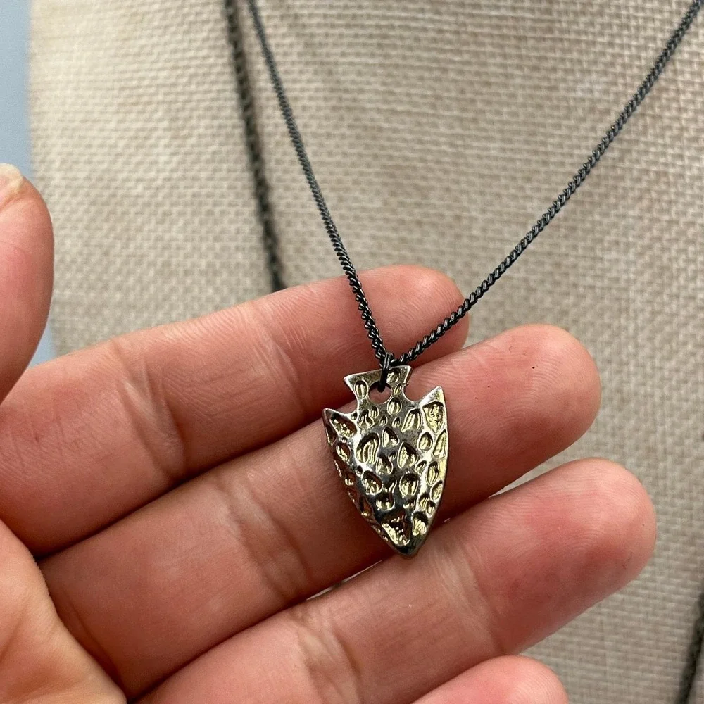 Vintage Gunmetal Gold Tone Arrowhead Chevron Faux Druzy Layered Pendant Necklace